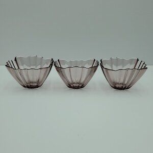 Amethyst Glass Ribbed Ice Cream Dessert Dishes Sundae Bowls Pudding Cups